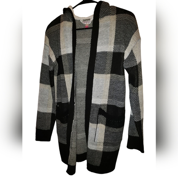 No Boundaries Juniors Jacquard Cardigan with Faux Sherpa Hood Size S - Picture 3 of 11